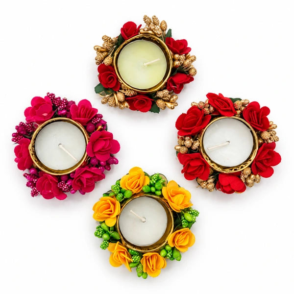 Diwali Decorative Tea Candle – Floral, 3 Inch (Assorted Colour ...