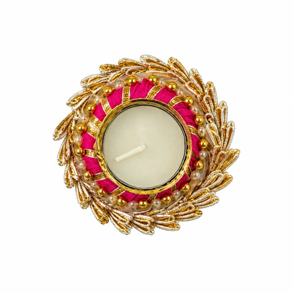 Diwali Decorative Tea Candle – Gold Leaf Trim, 3 Inch