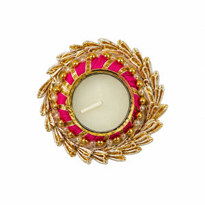 Diwali Decorative Tea Candle – Gold Leaf Trim, 3 Inch
