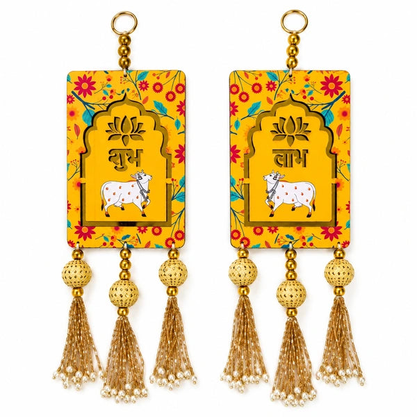 Diwali Shubh Labh Yellow Cow Hanging – 13 Inch (Pair)