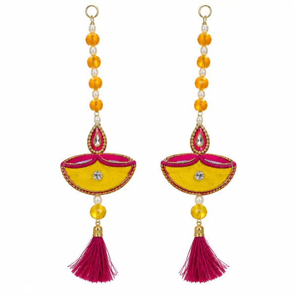 Diwali Yellow Diya Hanging Decorations - 17 Inch (Pair)