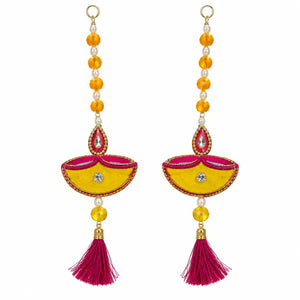 Diwali Yellow Diya Hanging Decorations - 17 Inch (Pair)