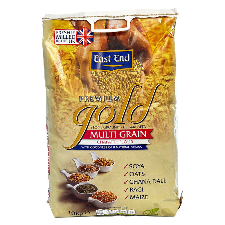 East End Premium Gold multigrain chapatti flour 10kg pack on a white background