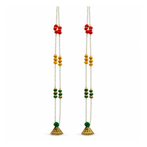 Festive Pearl Pom Pom Latkan, two 38-inch strings on white background