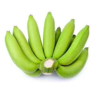 Fresh green matoke cooking banana bunch isolated on white background