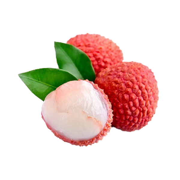 Fresh red lychee fruit with peeled white flesh