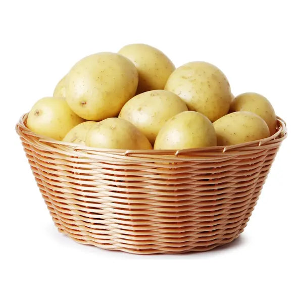 Fresh white potatoes with pale skin, available in multiple weights