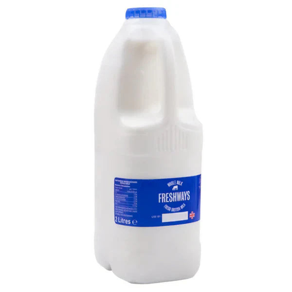 Freshway fresh whole milk 2L bottle on clean white background