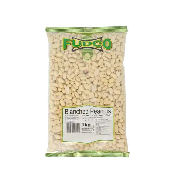 Fudco blanched peanuts in clear retail pouch, 1kg