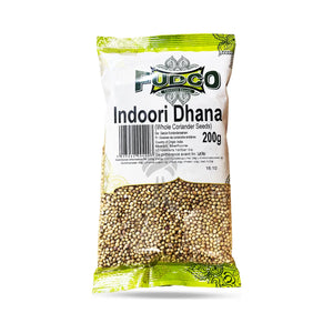 Fudco Coriander Seeds Indori Dhana 200g pack shown front-facing on white background