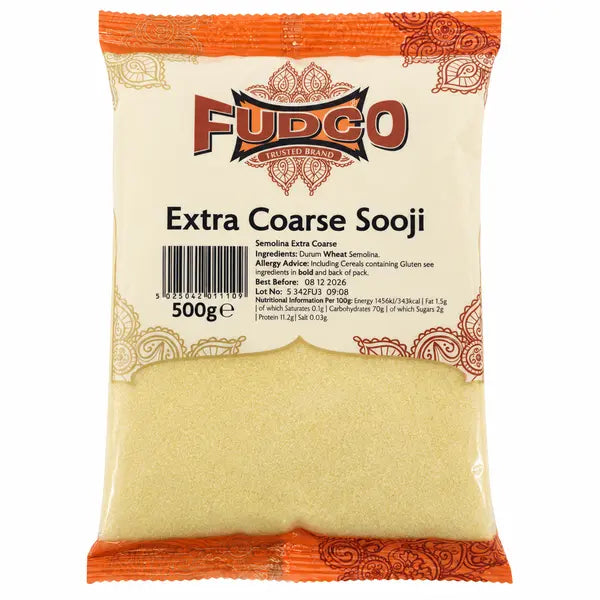 Fudco Extra Coarse Sooji semolina 500g bag, front of pack