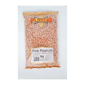 Fudco pink peanuts in clear retail pouch, 1kg