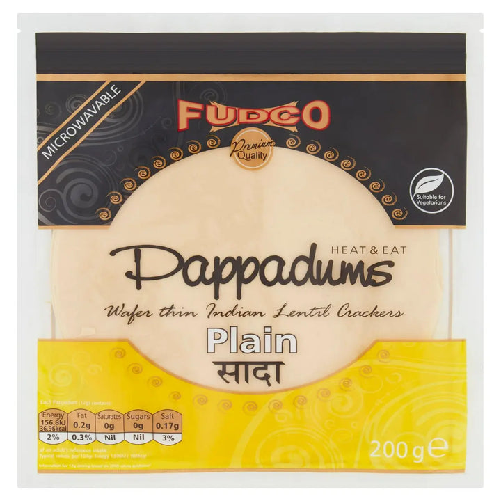 Fudco Plain Pappadums 200g pack