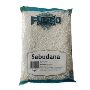 Fudco medium sago seeds sabudana 1kg packet, front view on white background