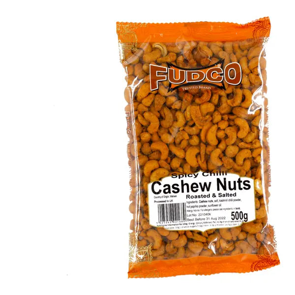 Fudco Spicy Chilli Roasted Cashew Nuts 500g resealable snack pack