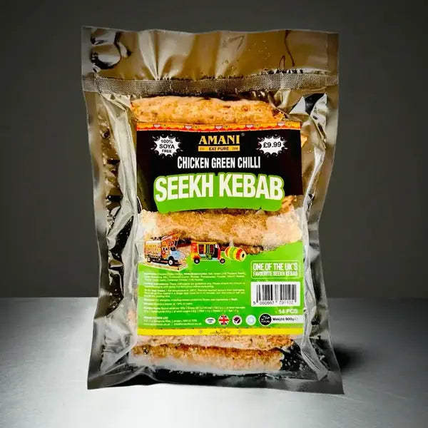 Amani Green Chilli Meat Seekh Kebab Frozen (14 pcs) - 600g at  Grocerywala
