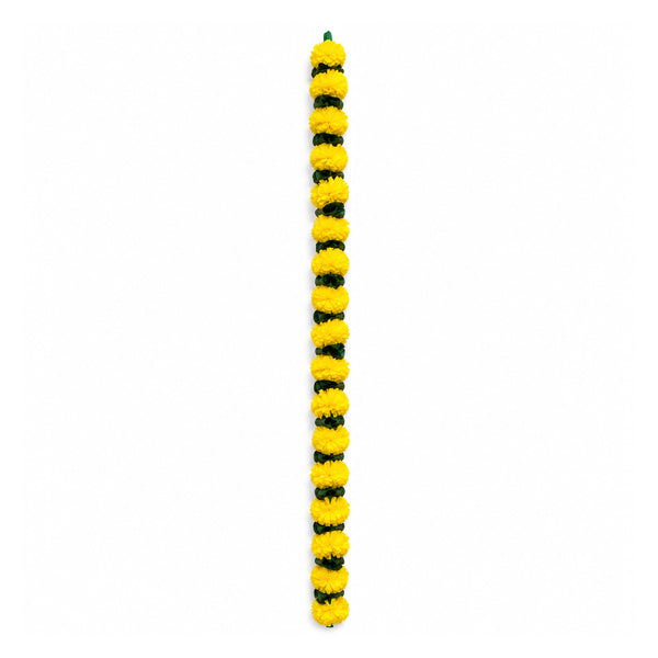Green and yellow 54-inch garland, one string on white background