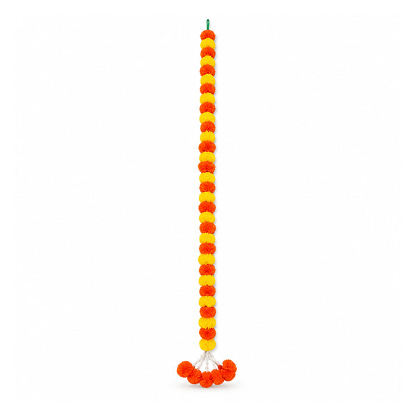 Orange and yellow 56-inch garland, one string on white background
