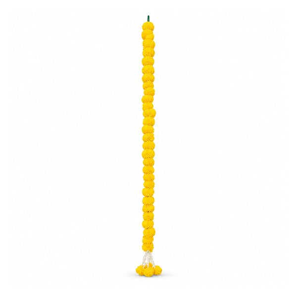 Yellow 56-inch garland, one string on white background