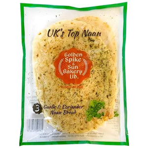 Golden Spike Naan Garlic Coriander (3pcs) - 230g retail pack on a white background