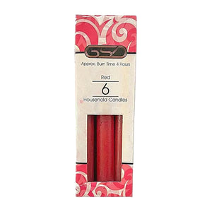 GSD red household candles, pack of 6, centred on pure white background