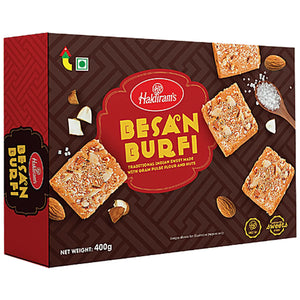 Haldiram Besan Barfi 400g retail pack on a white background
