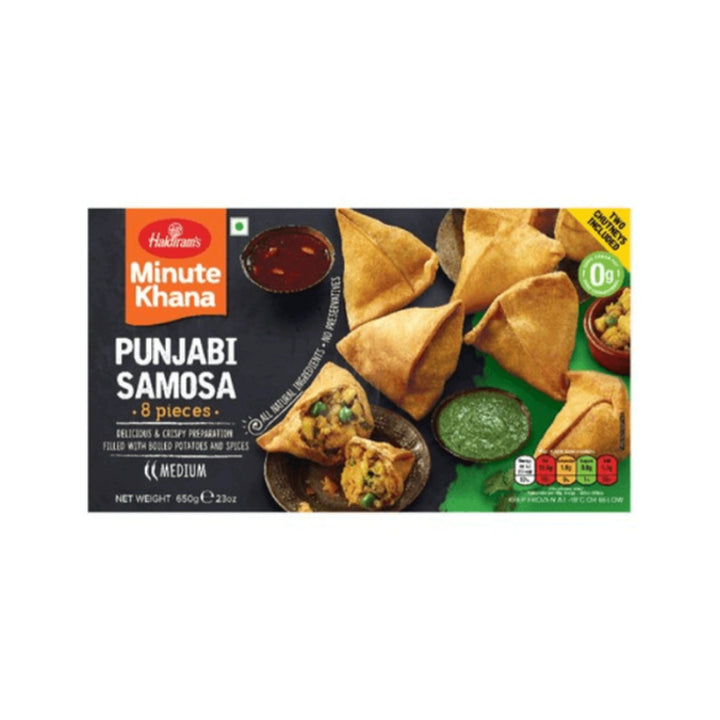 Haldiram Punjabi Samosa Frozen (8pcs) - 650g retail pack on a white background