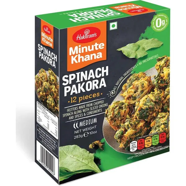 Haldiram's spinach pakora frozen snack, 12 pieces, 283g pack