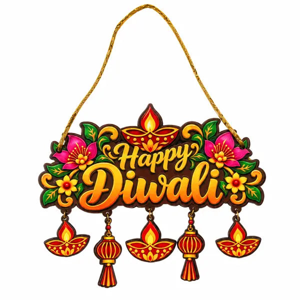 Happy Diwali Floral Diya Hanging - 12 Inch