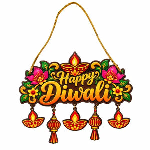 Happy Diwali Floral Diya Hanging - 12 Inch