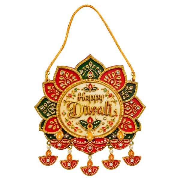 Happy Diwali Round Floral Hanging - 13 Inch