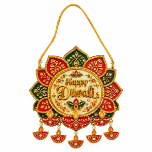 Happy Diwali Round Floral Hanging - 13 Inch