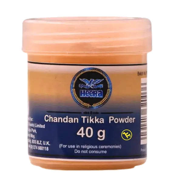 Heera Chandan Tikka powder, 40g jar, on pure white background