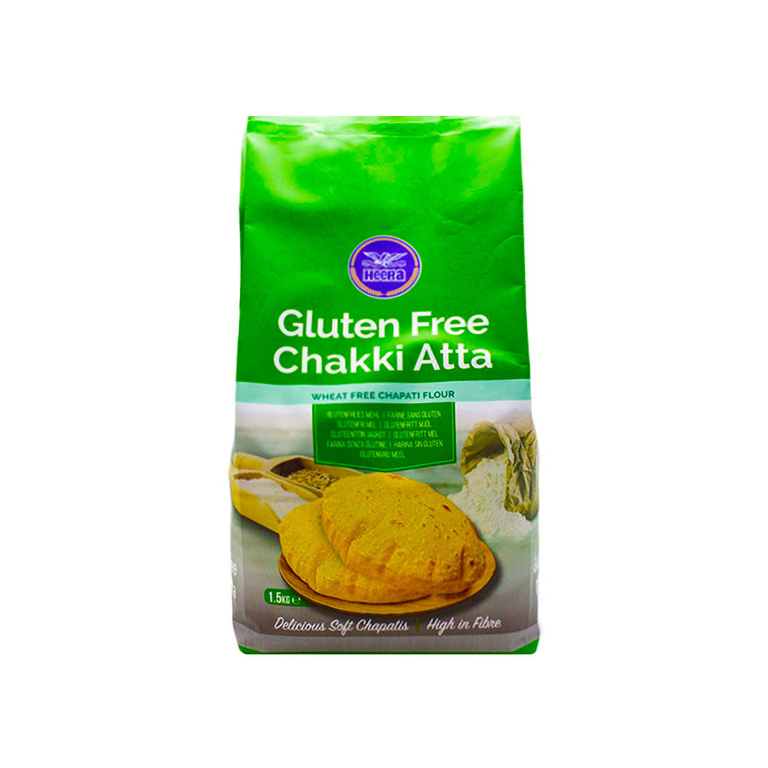 Heera Gluten Free Chakki Atta 1.5kg pack on a white background