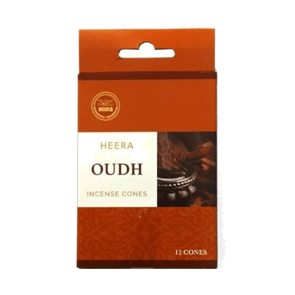 Heera Oudh incense cones, 12 cone pack, on pure white background