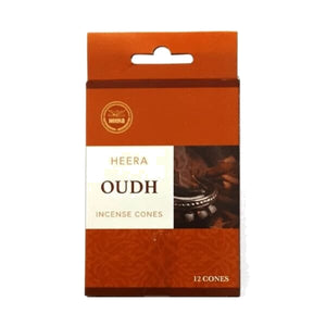 Heera Oudh incense cones, 12 cone pack, on pure white background