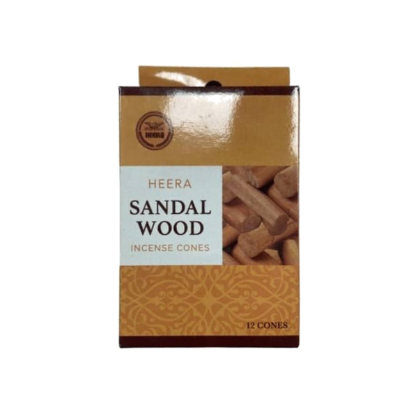 Heera Sandal Wood incense cones, 12 cone pack, straight and centred on pure white background
