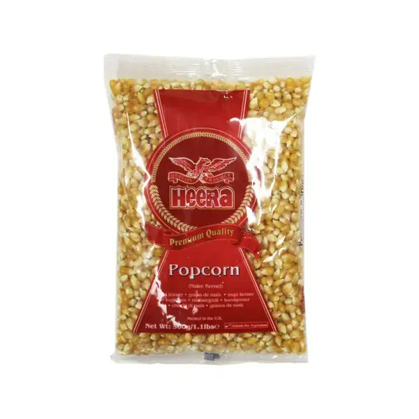 Heera premium popcorn maize kernels, 500g clear bag