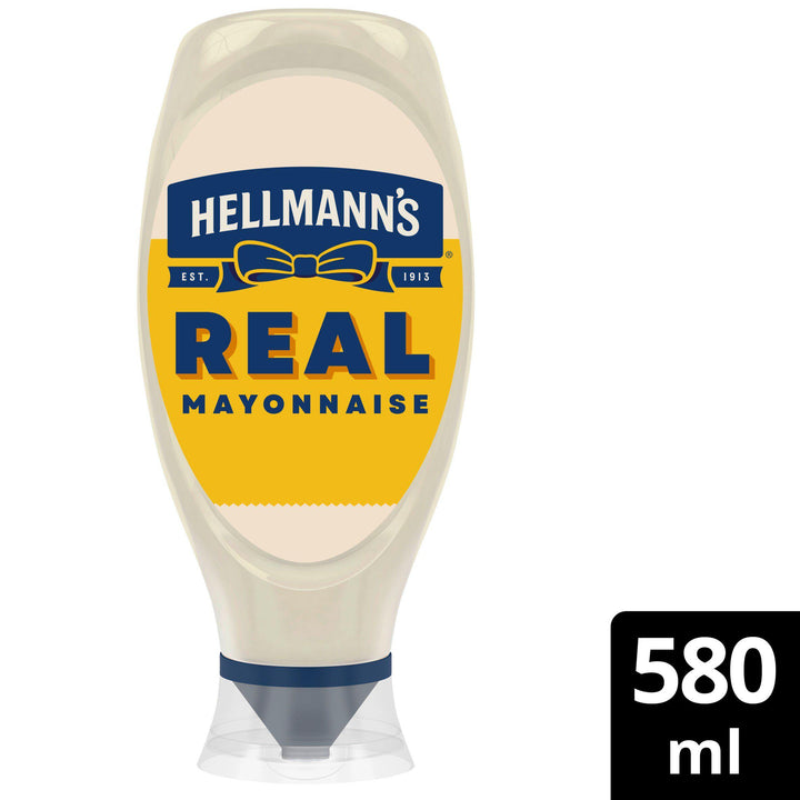 Hellmann's Real Squeezy Mayonnaise 580ml bottle on white background