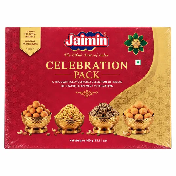 Jaimin Celebration Pack 400g red and gold gift box, front of pack