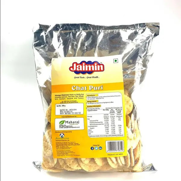 Jaimin Chat Puri 500g crispy chaat papdi snack pack