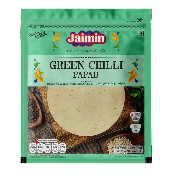 Jaimin Green Chilli Papad spicy urad crackers 200g pack
