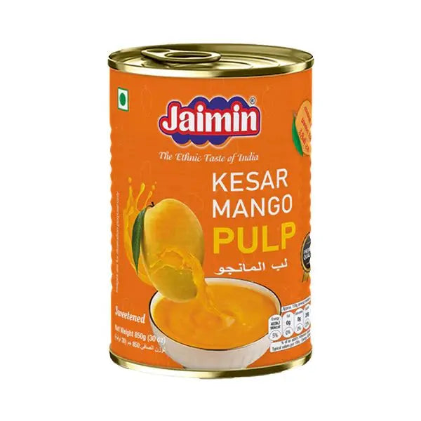 Jaimin Kesar Mango Pulp 850g sweetened fruit tin