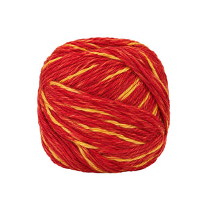 Red and yellow Kalava Mauli sacred thread ball, one piece, on white background