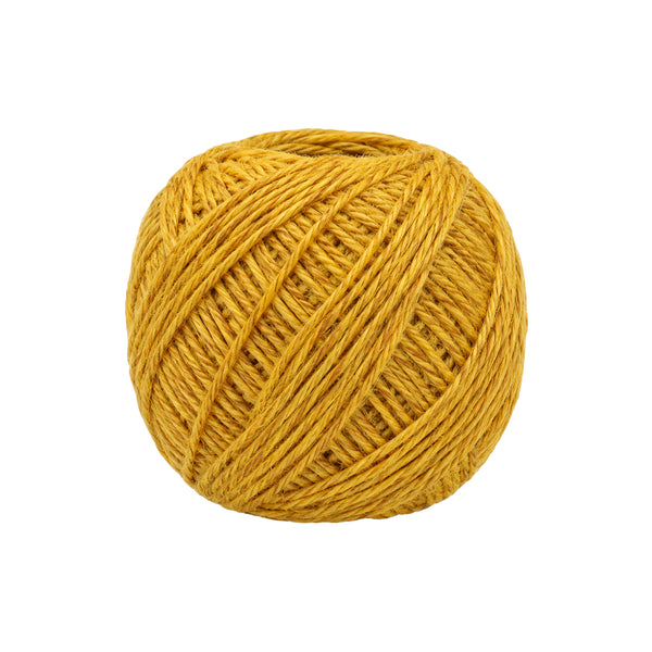 Yellow Kalava Mauli sacred thread ball, one piece, centred on white background