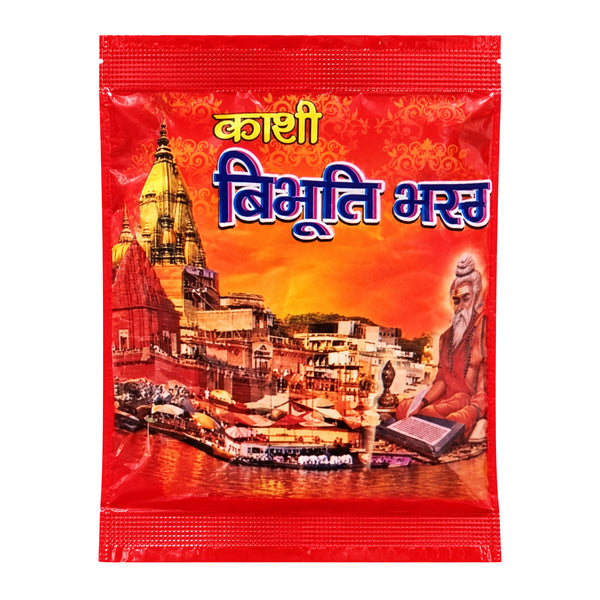 Kashi Vibhuti Bhasm red packet, front view on white background