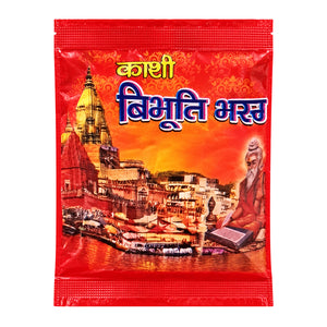 Kashi Vibhuti Bhasm red packet, front view on white background