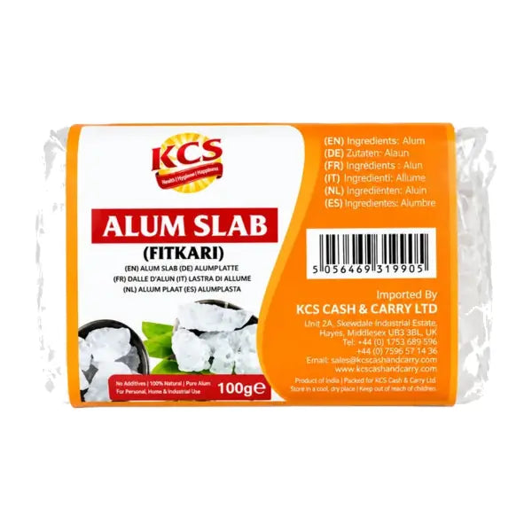 KCS Alum Slab Fitkari 100g pack on white background