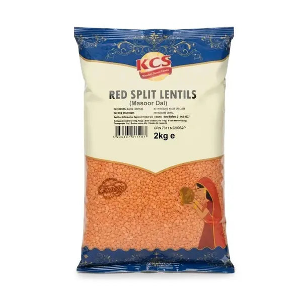 KCS red split lentils masoor dal in a 2kg bag