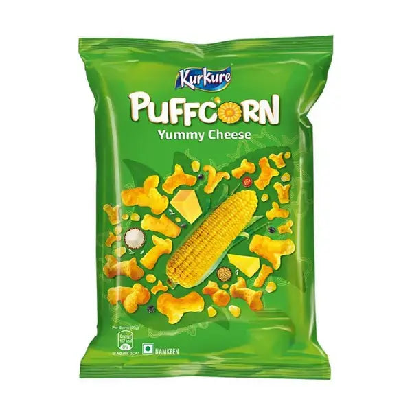 Kurkure Puffcorn Yummy Cheese corn snack, 52g green packet